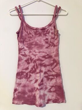 Miley Cyrus & Max Azria Pink Tie-Dye Double Strap Ribbed Junior’s Tank Top